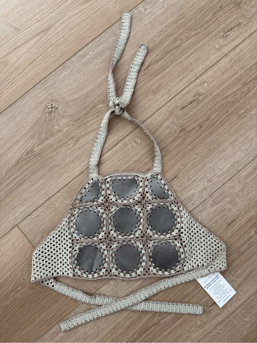 My Beachy Side Handmade Crochet Halter Top in Beige and Taupe